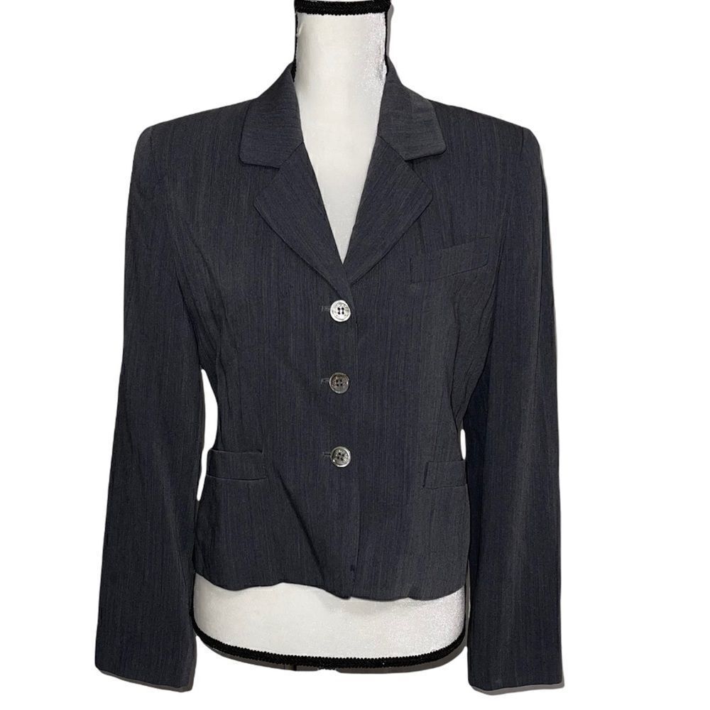 Burberry Blazer Authentic Vintage Tailored Size 4 Wool Blend Dark Gray